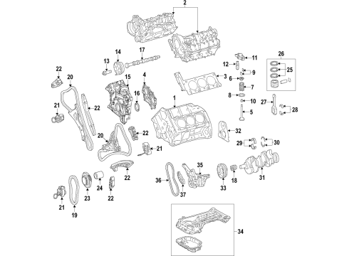 2017 Mercedes-Benz GLE400 Engine Parts, Mounts, Cylinder Head & Valves, Camshaft & Timing, Variable Valve Timing, Oil Cooler, Oil Pan, Oil Pump, Crankshaft & Bearings, Pistons, Rings & Bearings