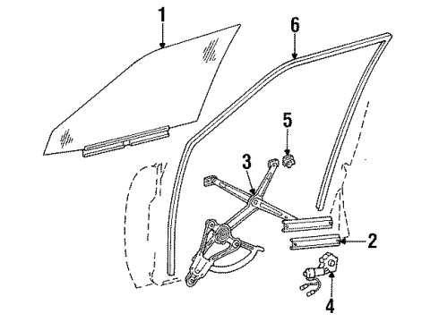 1990 Mercedes-Benz 300TE Front Door - Glass & Hardware Diagram