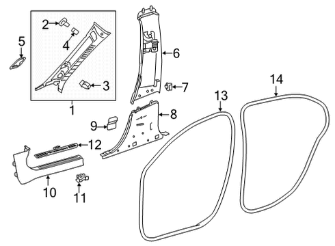 2023 Mercedes-Benz GLA45 AMG Interior Trim - Pillars Diagram