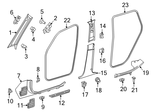 Windshield Pillar Trim Cover Diagram for 205-692-05-00-7H52