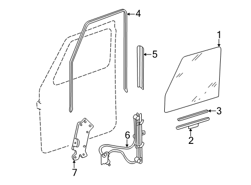 2004 Mercedes-Benz G55 AMG Front Door - Glass & Hardware Diagram