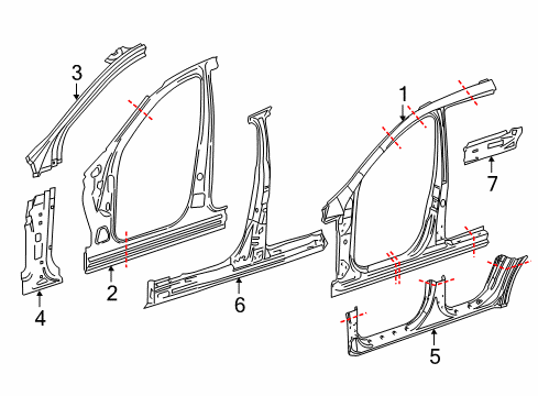 2012 Mercedes-Benz R350 Aperture Panel, Center Pillar & Rocker Diagram