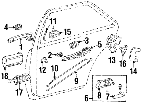 1993 Mercedes-Benz 300D Rear Door - Lock & Hardware Diagram