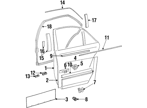 1993 Mercedes-Benz 400SEL Rear Door & Components, Exterior Trim, Trim Diagram