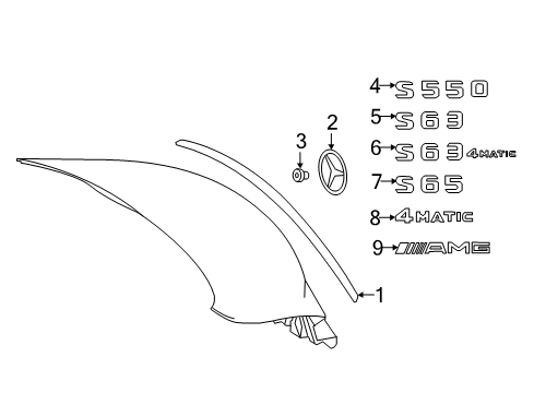 2016 Mercedes-Benz S550 Exterior Trim - Trunk Lid Diagram 1