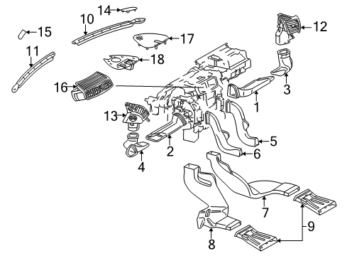 Vent Grille Diagram for 203-830-13-18-9116