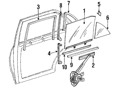 1985 Mercedes-Benz 300D Rear Door - Glass & Hardware Diagram