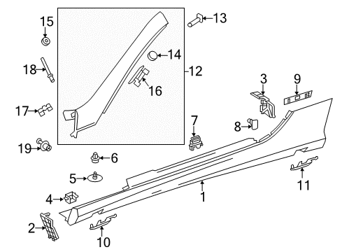 Rocker Molding Front Clip Diagram for 001-991-07-98