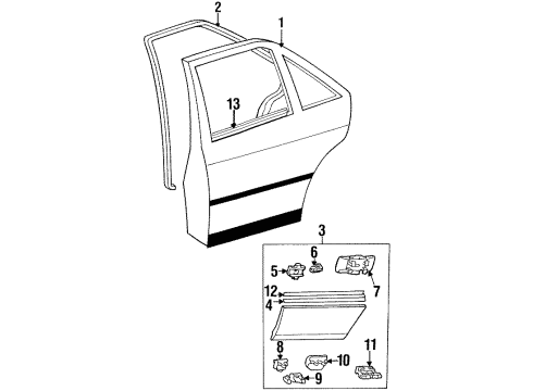 1992 Mercedes-Benz 400E Rear Door & Components, Exterior Trim, Trim Diagram