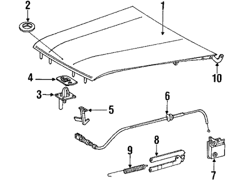 1985 Mercedes-Benz 380SL Hood & Components, Body Diagram