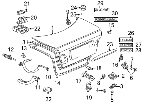 1998 Mercedes-Benz E320 Trunk, Body Diagram