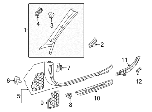 Cowl Trim Bracket Diagram for 205-813-03-14