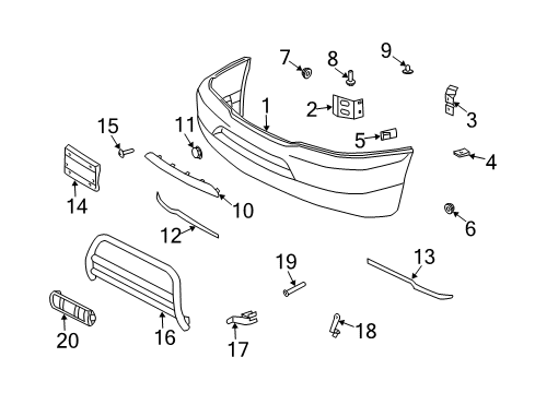 Bumper Cover Bracket Diagram for 163-885-05-14