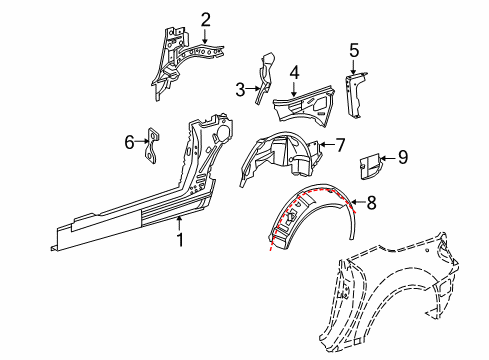 2009 Mercedes-Benz SLK300 Inner Structure - Quarter Panel Diagram