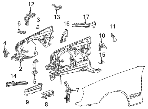 1998 Mercedes-Benz E300 Structural Components & Rails Diagram