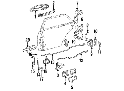 1990 Mercedes-Benz 420SEL Rear Door - Door Hardware Diagram