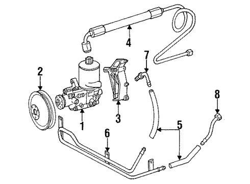 1990 Mercedes-Benz 560SEL P/S Pump & Hoses, Steering Gear & Linkage Diagram 2