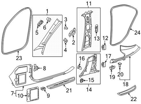 Windshield Pillar Trim Diagram for 213-690-67-06-8W30