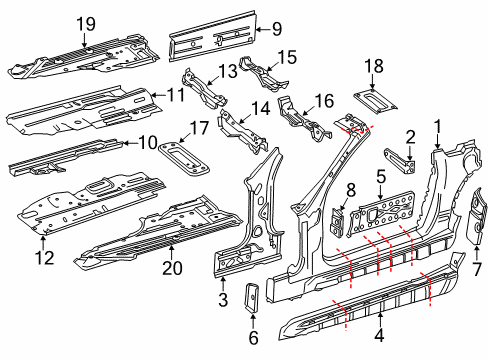 2012 Mercedes-Benz SLK55 AMG Hinge Pillar, Rocker Panel, Floor & Rails, Uniside Diagram