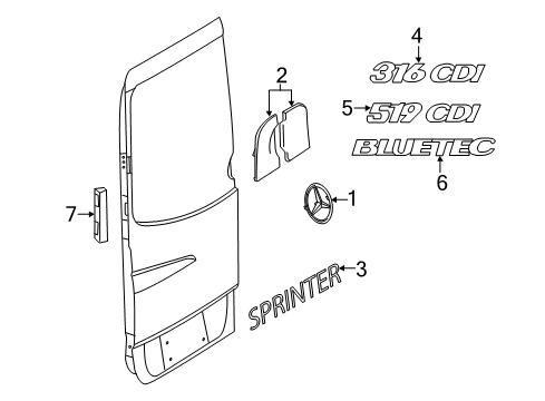 2015 Mercedes-Benz Sprinter 2500 Exterior Trim - Rear Loading Door Diagram