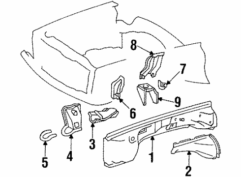 1987 Mercedes-Benz 560SL Inner Structure & Rails - Fender Diagram