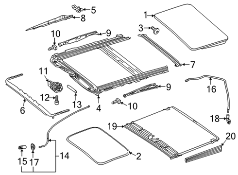 Sunroof Glass Seal Diagram for 205-780-00-98