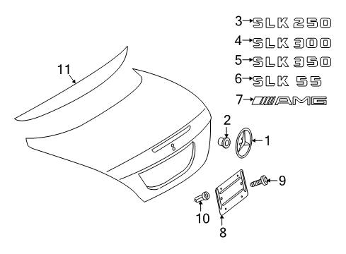 2012 Mercedes-Benz SLK350 Exterior Trim - Trunk Lid Diagram