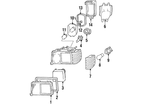 1991 Mercedes-Benz 300CE Headlamps, Headlamp Washers/Wipers, Lighting Diagram 1