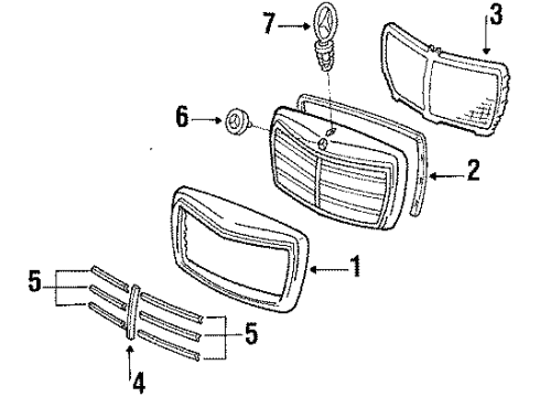 1988 Mercedes-Benz 560SEL Grille & Components Diagram