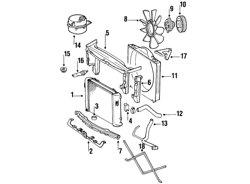 1986 Mercedes-Benz 560SL Radiator & Components Diagram