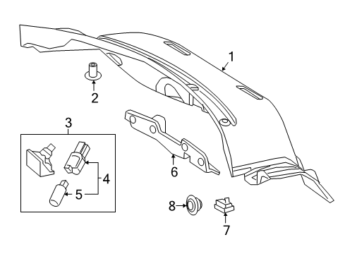 Trunk Lid Trim Diagram for 205-694-10-25-9F08