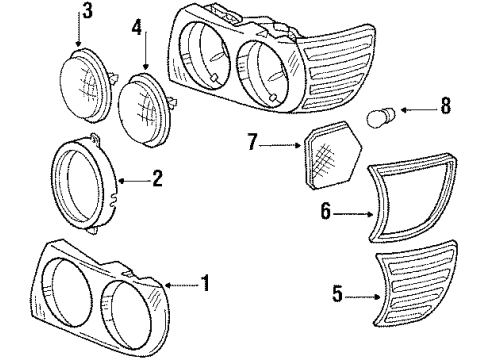 1987 Mercedes-Benz 560SL Front Lamps Diagram