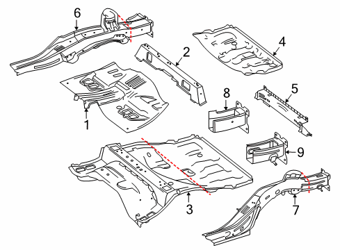 2016 Mercedes-Benz GLE63 AMG S Rear Floor & Rails Diagram 1