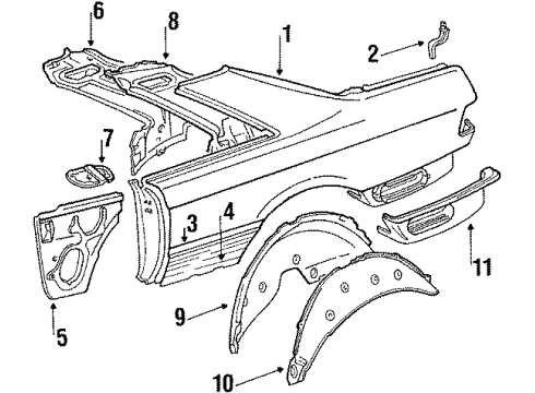 1987 Mercedes-Benz 560SEC Outer Components - Quarter Panel Diagram