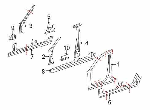 2010 Mercedes-Benz S400 Body Side Panel & Frame, Pillar Diagram