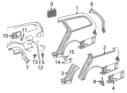 1999 Mercedes-Benz E320 Quarter Panel & Components, Exterior Trim, Body Diagram 2