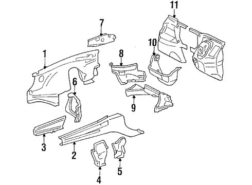 1989 Mercedes-Benz 300CE Structural Components & Rails Diagram