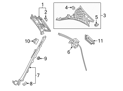 Upper Pillar Trim Diagram for 213-690-51-25-9K30