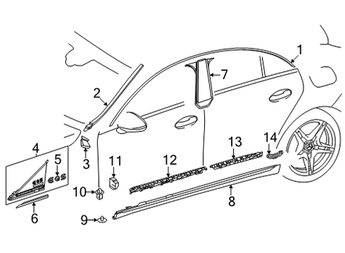 2022 Mercedes-Benz EQS 450+ Exterior Trim - Pillars Diagram