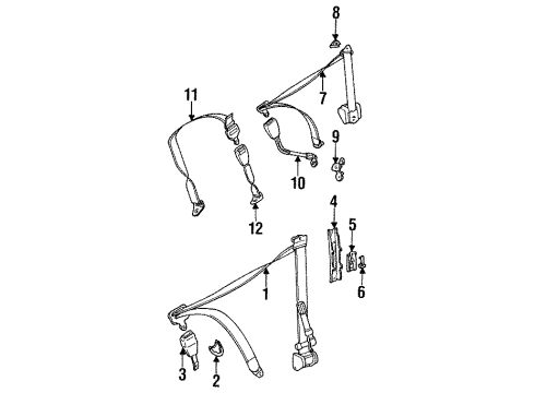 1991 Mercedes-Benz 560SEL Front Seat Belts, Rear Seat Belts Diagram