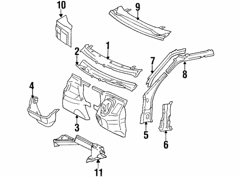 1989 Mercedes-Benz 300E Cowl Diagram