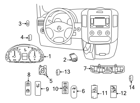 2014 Mercedes-Benz Sprinter 3500 Cluster & Switches, Instrument Panel Diagram 2