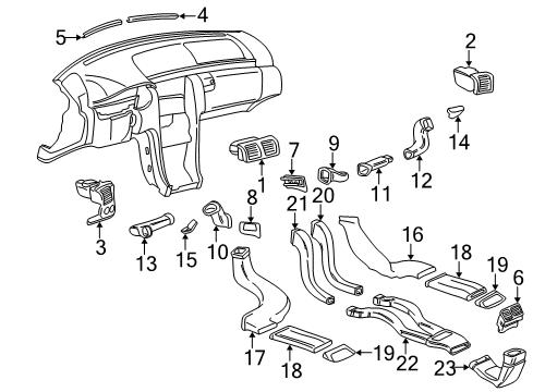 Vent Grille Diagram for 210-830-09-54-7132