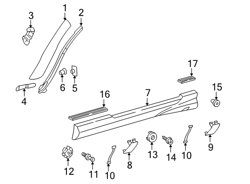 2003 Mercedes-Benz SLK320 Exterior Trim - Pillars, Rocker & Floor Diagram