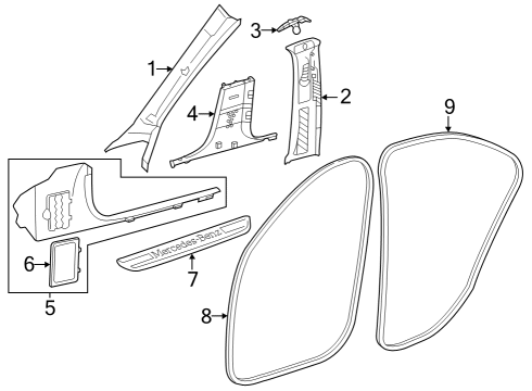 Windshield Pillar Trim Diagram for 254-690-97-00-1D34