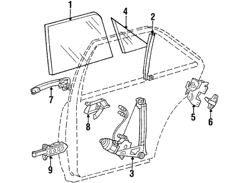 1987 Mercedes-Benz 260E Rear Door - Glass & Hardware Diagram