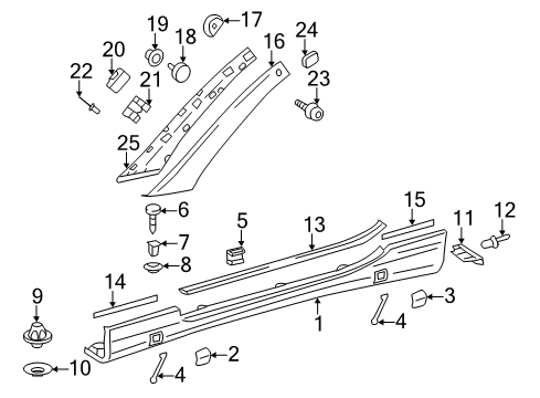 Pillar Molding Clip Diagram for 230-988-03-78