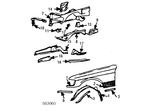 1984 Mercedes-Benz 500SEC Fender & Components Diagram