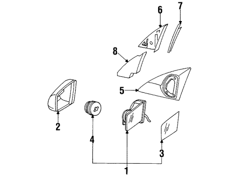 1993 Mercedes-Benz 500SEL Outside Mirrors Diagram 2