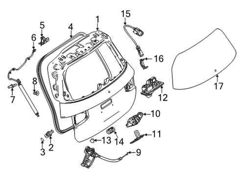 2021 Mercedes-Benz GLA35 AMG Lift Gate & Hardware, Glass, Lock & Hardware Diagram